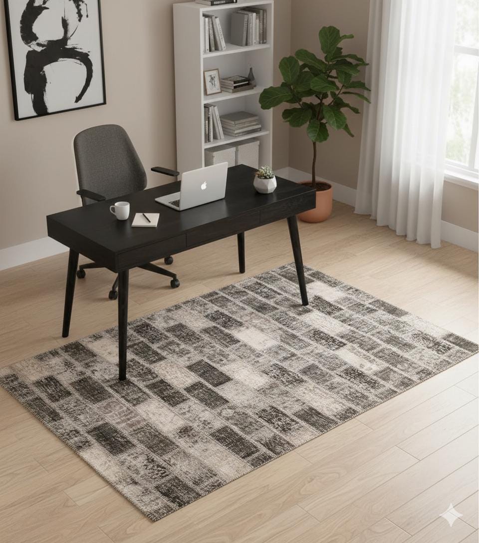 Handmade Turkish Patchwork Rug: 5.6x8 ft Wool Anatolian Area Rug