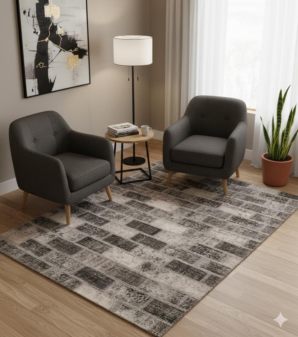 Handmade Turkish Patchwork Rug: 5.6x8 ft Wool Anatolian Area Rug