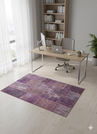 5.6x8, Handmade Wool Turkish Patchwork Rug – Vintage, Bohemian, One-of-a-Kind Area Rug