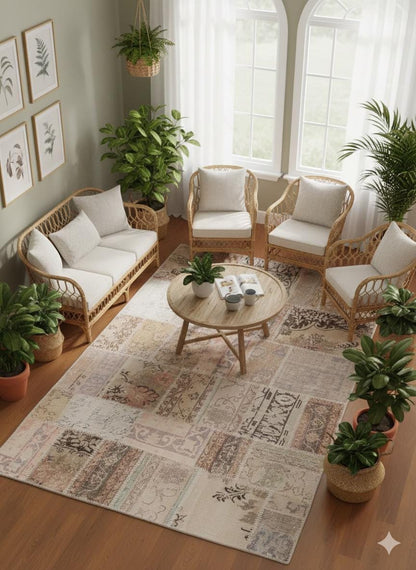 5x8, Handmade Wool Turkish Patchwork Rug – Vintage, Bohemian, One-of-a-Kind Area Rug