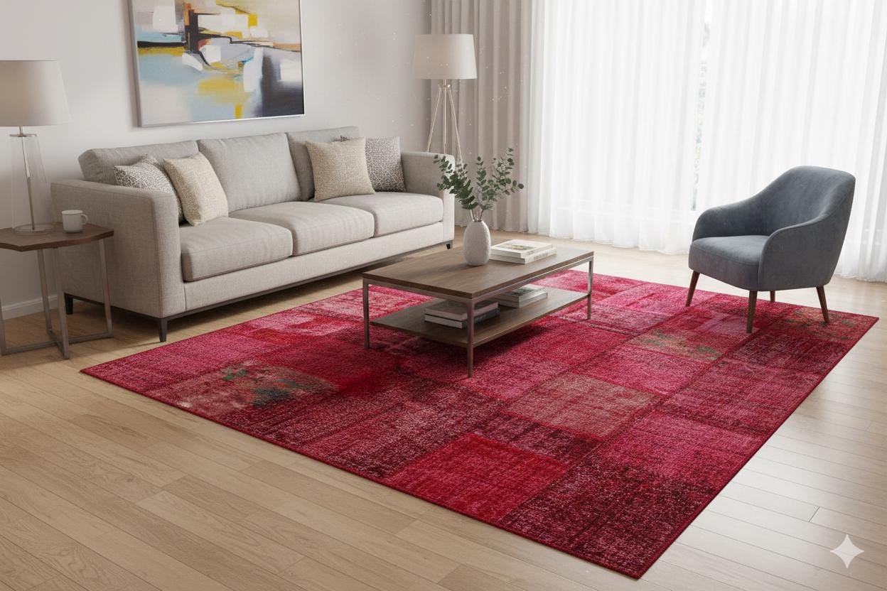 6.6x9.8, Handmade Wool Turkish Patchwork Rug – Vintage, Bohemian, One-of-a-Kind Area Rug