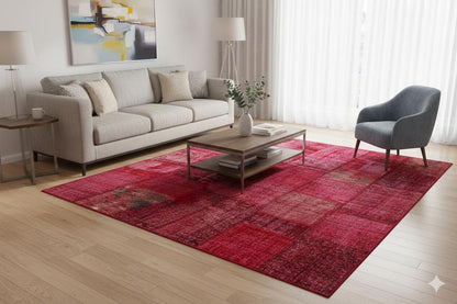6.6x9.8, Handmade Wool Turkish Patchwork Rug – Vintage, Bohemian, One-of-a-Kind Area Rug