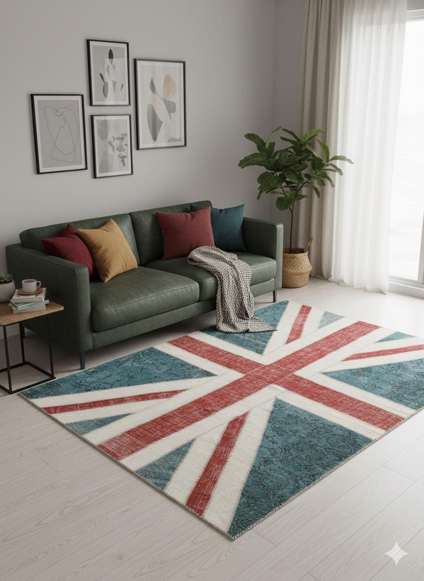 British Flag Patchwork Rug: Handmade Wool Anatolian Design
