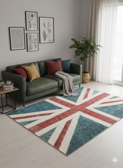 British Flag Patchwork Rug: Handmade Wool Anatolian Design