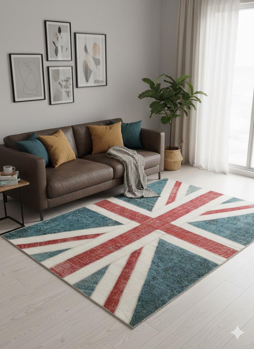 British Flag Patchwork Rug: Handmade Wool Anatolian Design