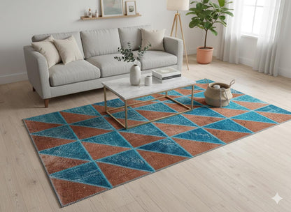 5.6x8, Handmade Wool Turkish Patchwork Rug – Vintage, Bohemian, One-of-a-Kind Area Rug