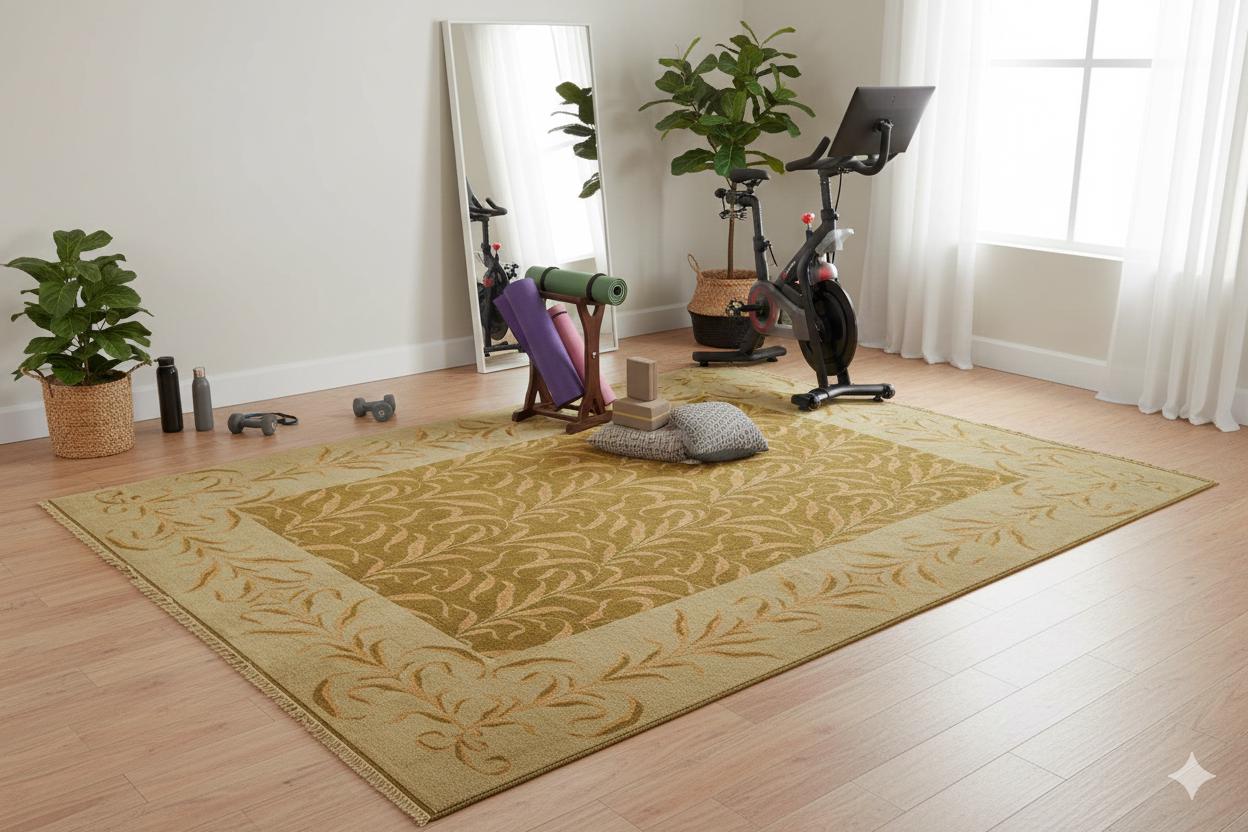 Vintage Green Turkish Rug: Handmade Wool Carpet (6.62 ft x 8.50 ft)