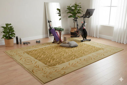 Vintage Green Turkish Rug: Handmade Wool Carpet (6.62 ft x 8.50 ft)