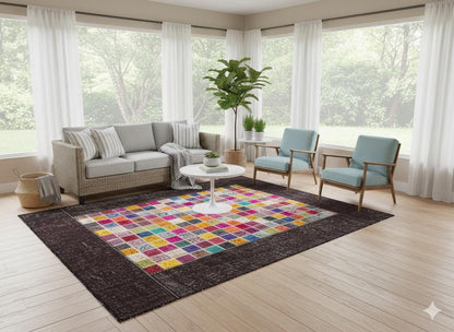 5'x8' Handmade Wool Patchwork Turkish Rug: Bohemian Area Rug