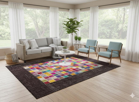 5'x8' Handmade Wool Patchwork Turkish Rug: Bohemian Area Rug