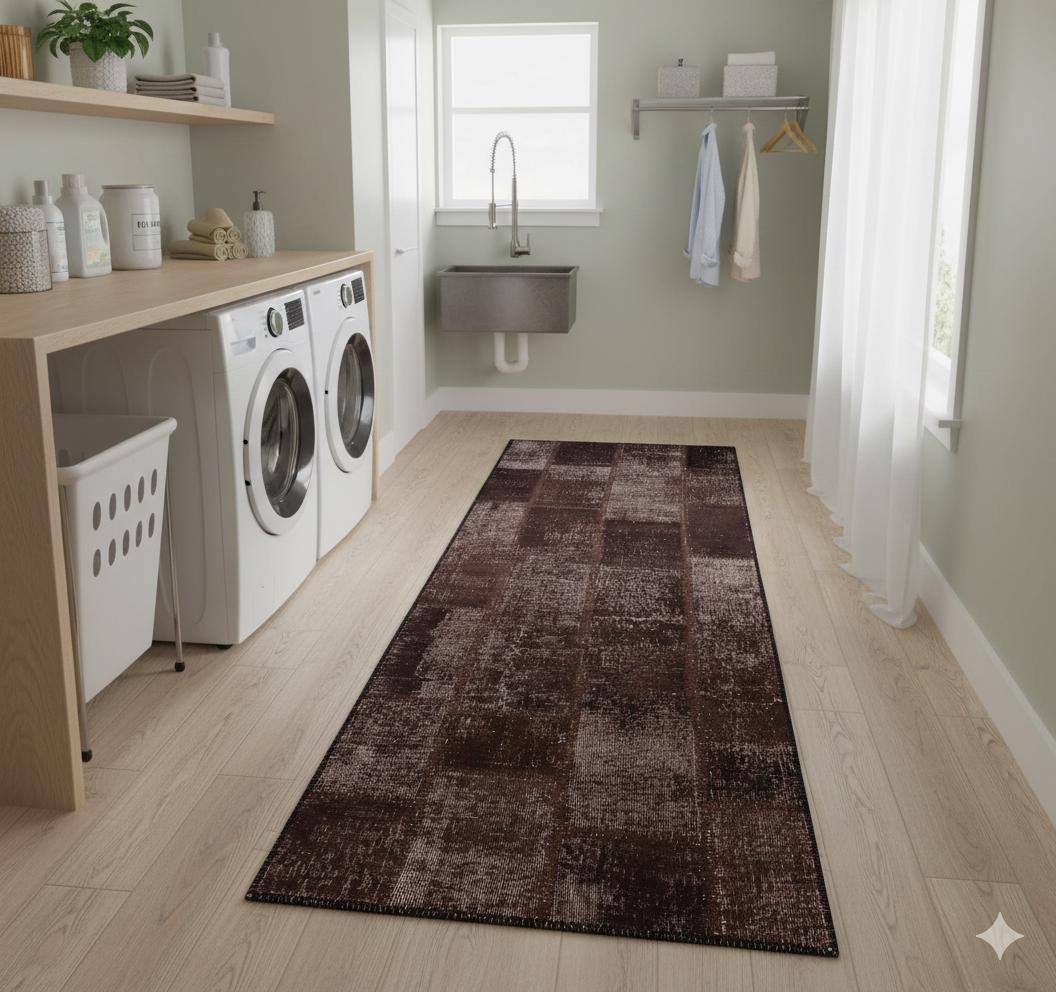 Handmade Wool Patchwork Turkish Rug - 3x10 ft Bohemian Area Rug