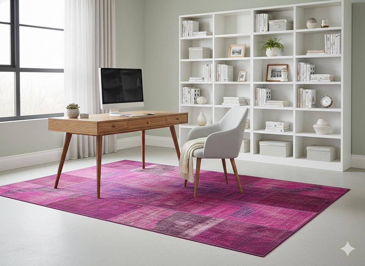 Handmade Wool Turkish Patchwork Rug: Vintage Purple Carpet (5.6x8)