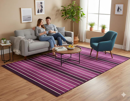 Hand Woven Turkish Kilim Rug: Purple Stripe, Bohemian Style
