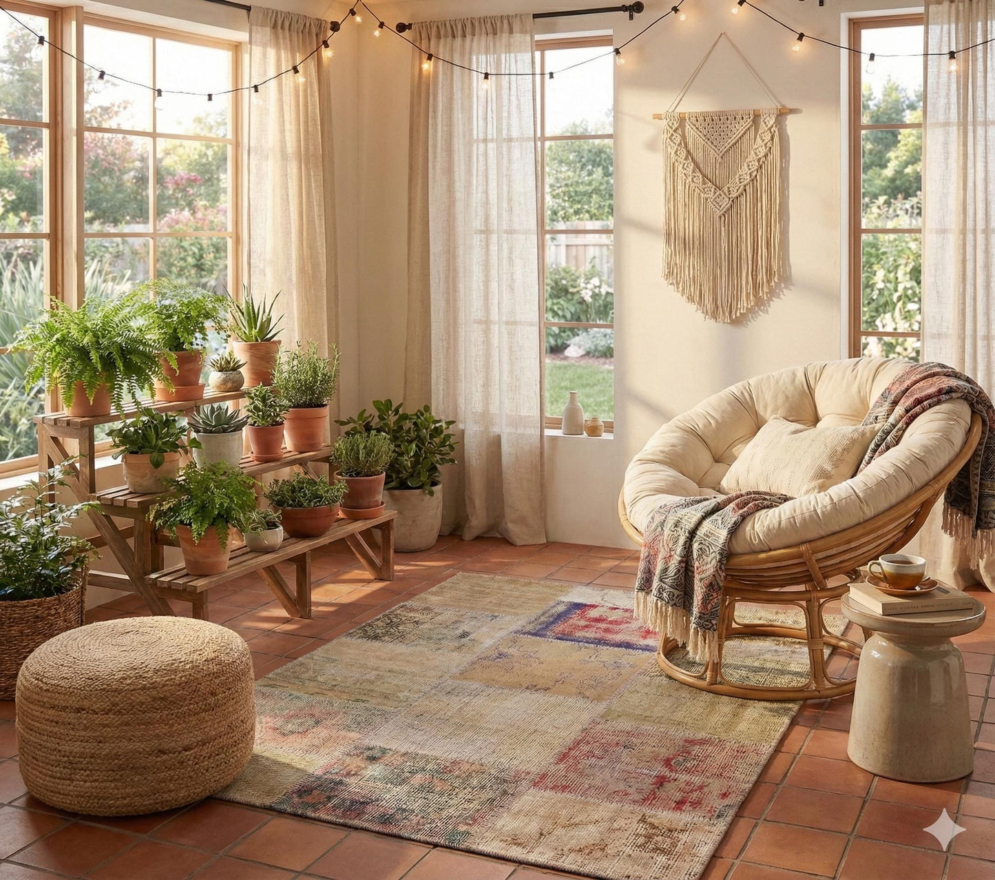 Handmade Wool Turkish Patchwork Rug: Vintage Bohemian Area Rug (4x6)
