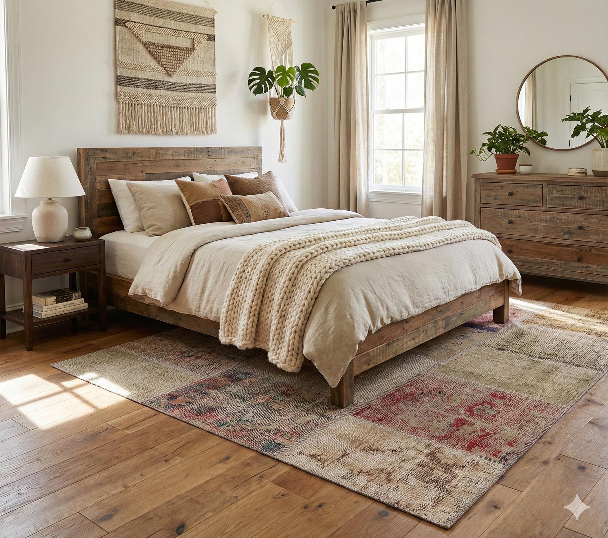 Handmade Wool Turkish Patchwork Rug: Vintage Bohemian Area Rug (4x6)