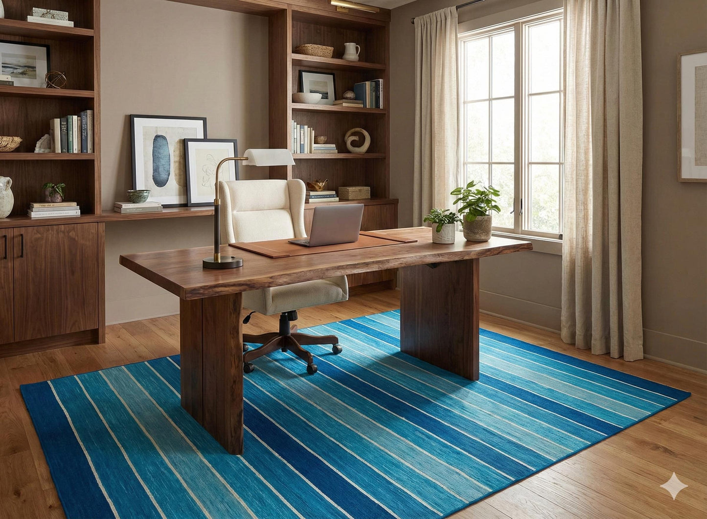 Hand Woven Turkish Kilim Rug: Blue Stripe Bohemian Style