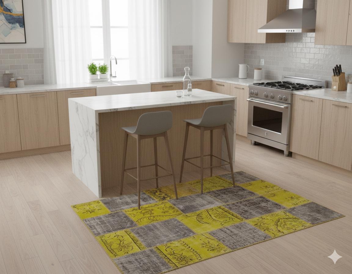Handmade Wool Patchwork Turkish Rug - 5.4x7.9 ft