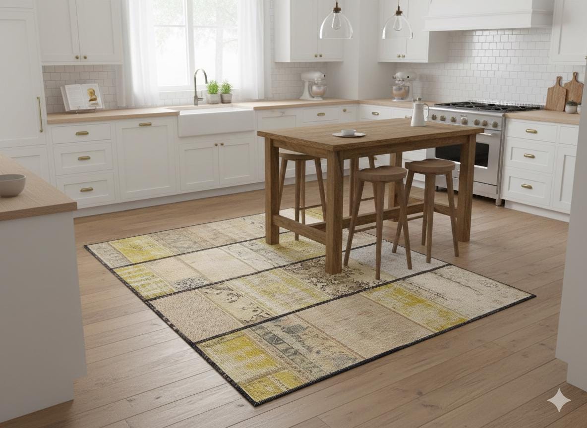 Handmade Patchwork Turkish Rug: Bohemian Wool Area Rug (4.4x5.4 ft)