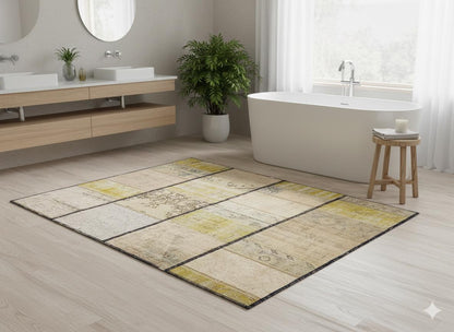 Handmade Patchwork Turkish Rug: Bohemian Wool Area Rug (4.4x5.4 ft)