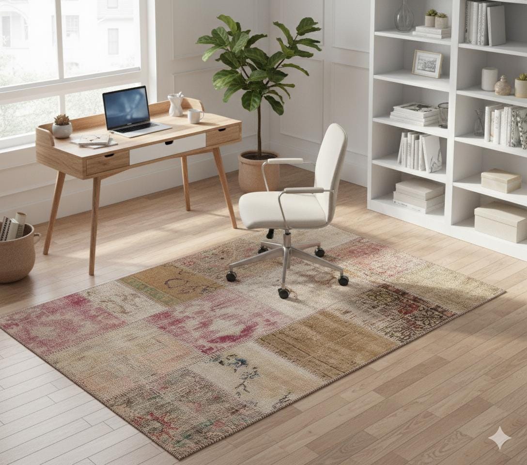 Handmade Wool Turkish Patchwork Rug: 4x6 Vintage Bohemian Area Rug
