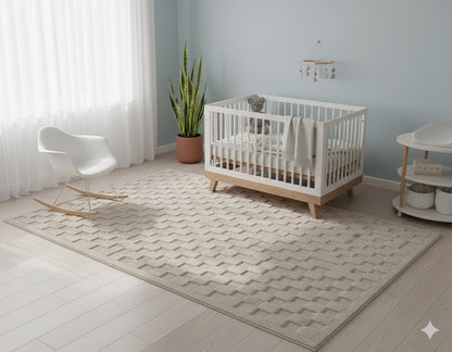 Contemporary Beige Basketweave Textured Area Rug – Modern Solid Neutral Carpet