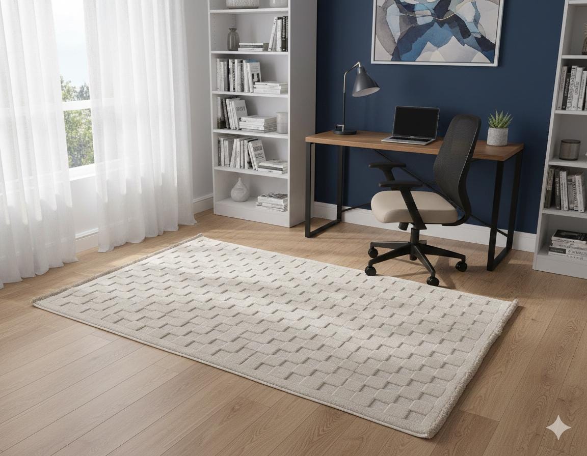 Contemporary Beige Basketweave Textured Area Rug – Modern Solid Neutral Carpet