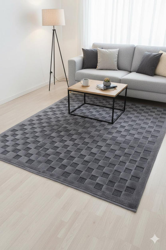 Contemporary Dark Gray Basketweave Textured Area Rug – Modern Solid Neutral Carpet
