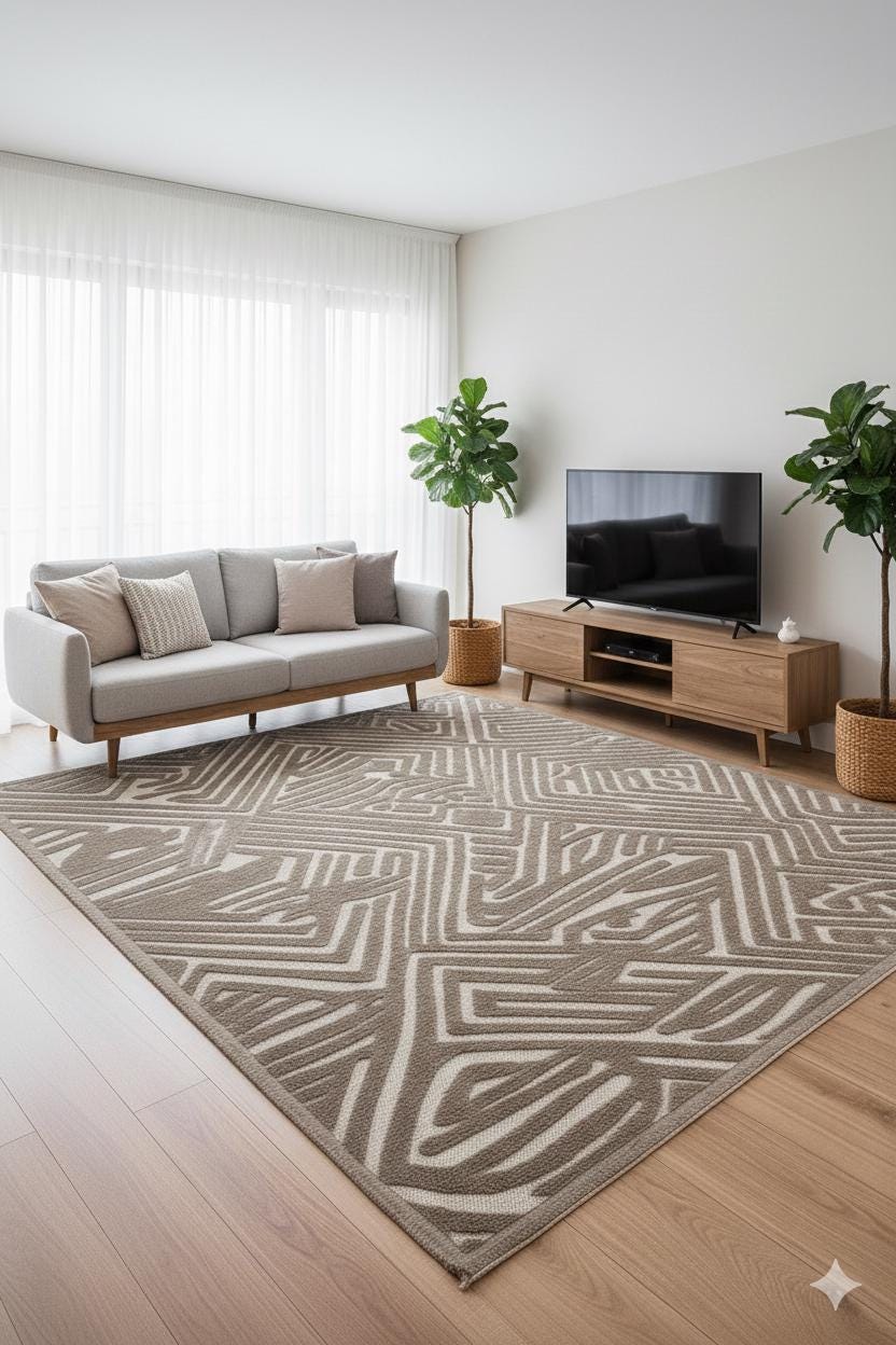 Contemporary White High-Low Pile Textured Area Rug – Modern Geometric Pattern Carpet