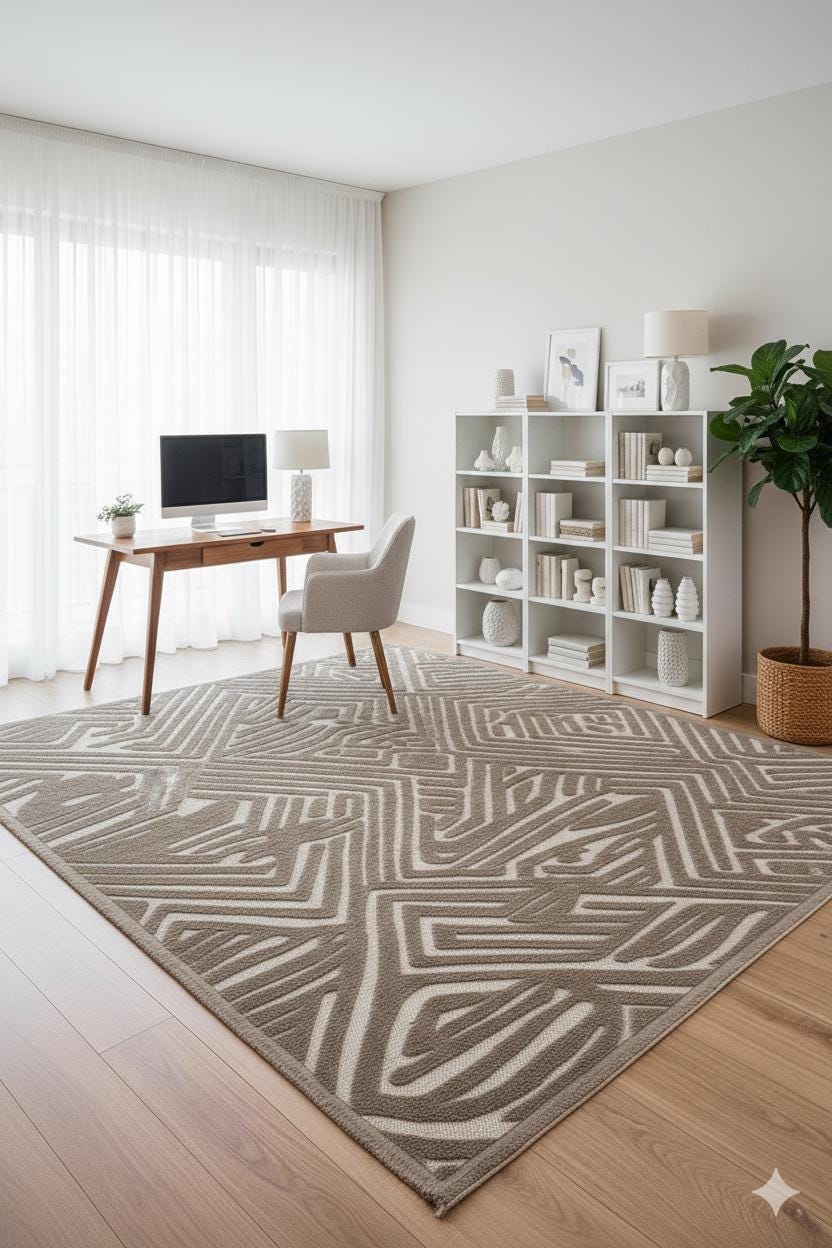 Contemporary White High-Low Pile Textured Area Rug – Modern Geometric Pattern Carpet