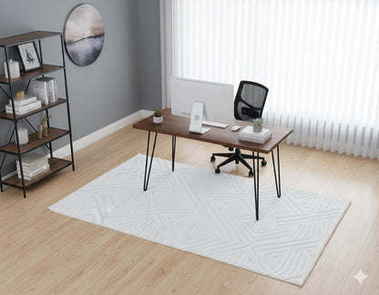 Contemporary White High-Low Pile Textured Area Rug – Modern Geometric Pattern Carpet