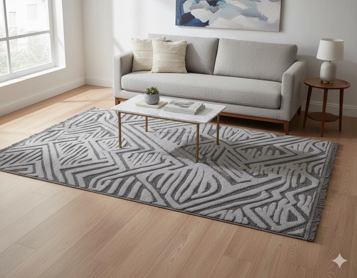 Contemporary Gray High-Low Pile Textured Area Rug – Modern Geometric Pattern Carpet