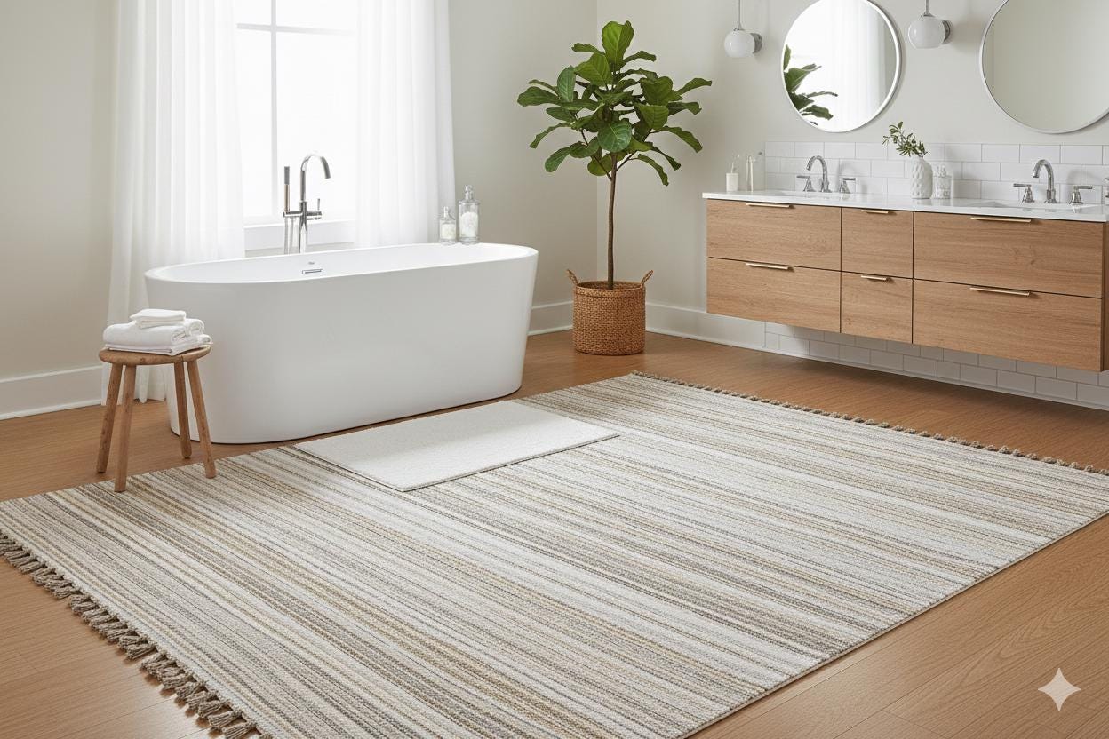 Striped Scandinavian Rug: Modern Nordic Area Rug with Fringes