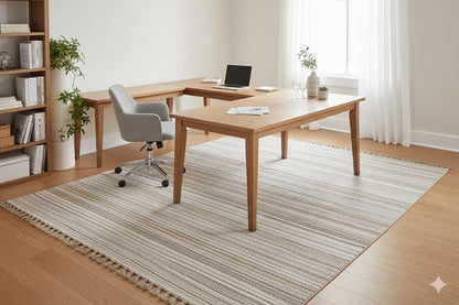 Striped Scandinavian Rug: Modern Nordic Area Rug with Fringes