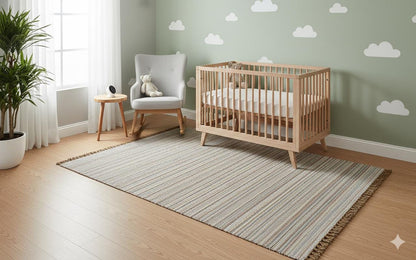 Striped Scandinavian Rug – Neutral Nordic Boho Living Room Carpet