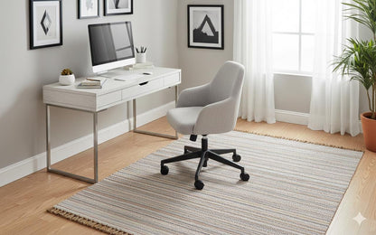 Striped Scandinavian Rug – Neutral Nordic Boho Living Room Carpet