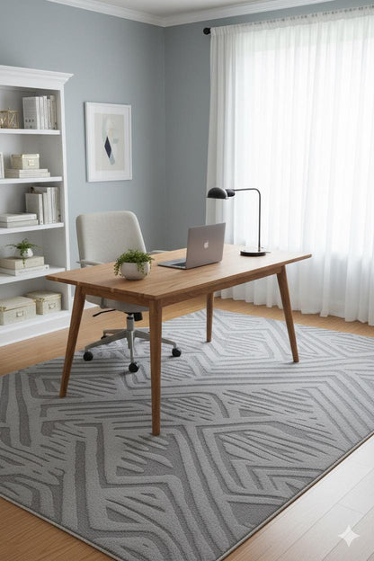 Contemporary Gray High-Low Pile Textured Area Rug – Modern Geometric Pattern Carpet
