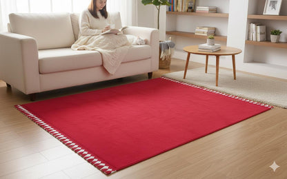 Red Fluffy Rug: Modern Fluffy Carpet with Tassels, Washable