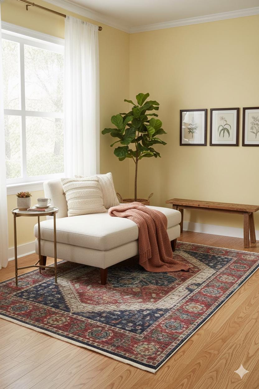Red Vintage Rug: Classic Washable Rug with Tassels
