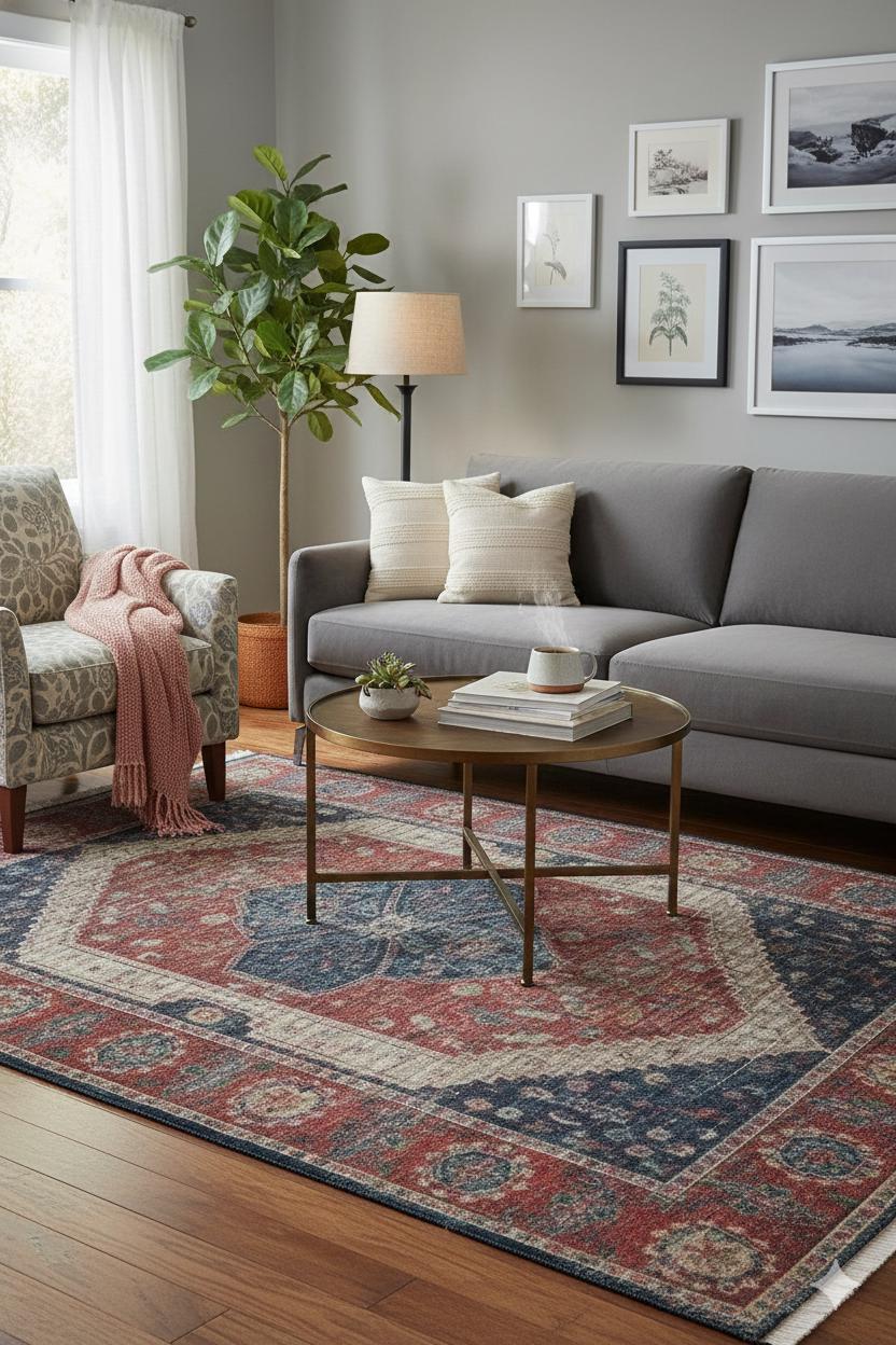 Red Vintage Rug: Classic Washable Rug with Tassels