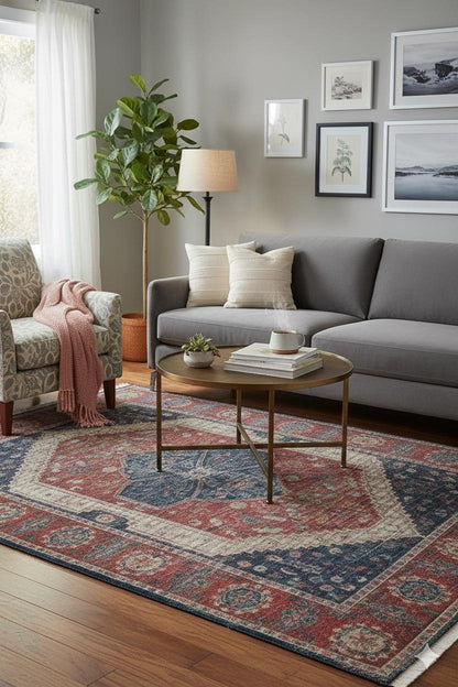 Red Vintage Rug: Classic Washable Rug with Tassels