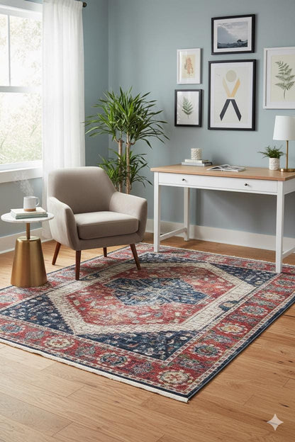 Red Vintage Rug: Classic Washable Rug with Tassels