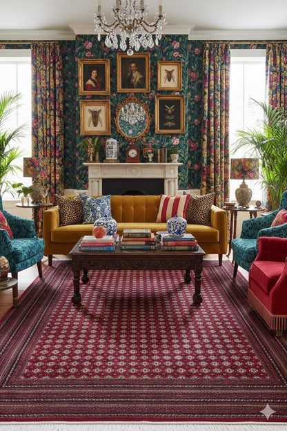 Red Afghan Area Rug – Silk-Feel Viscose Oriental Carpet