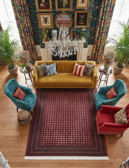 Red Afghan Area Rug – Silk-Feel Viscose Oriental Carpet