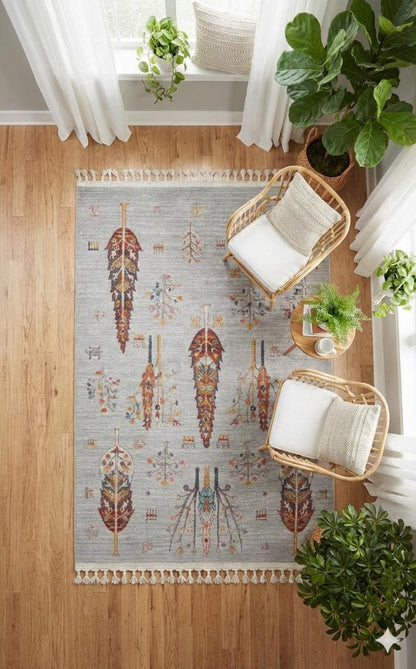 Blue Vintage Orienatl Rug: Classic Washable Rug with Tassels