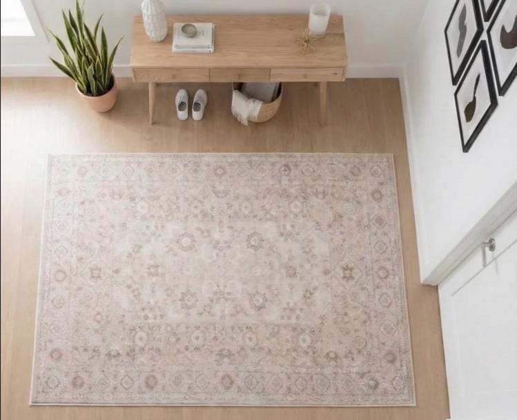 Blush Turkish Style Rug: Vintage Floral Area Carpet