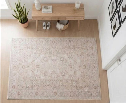Blush Turkish Style Rug: Vintage Floral Area Carpet