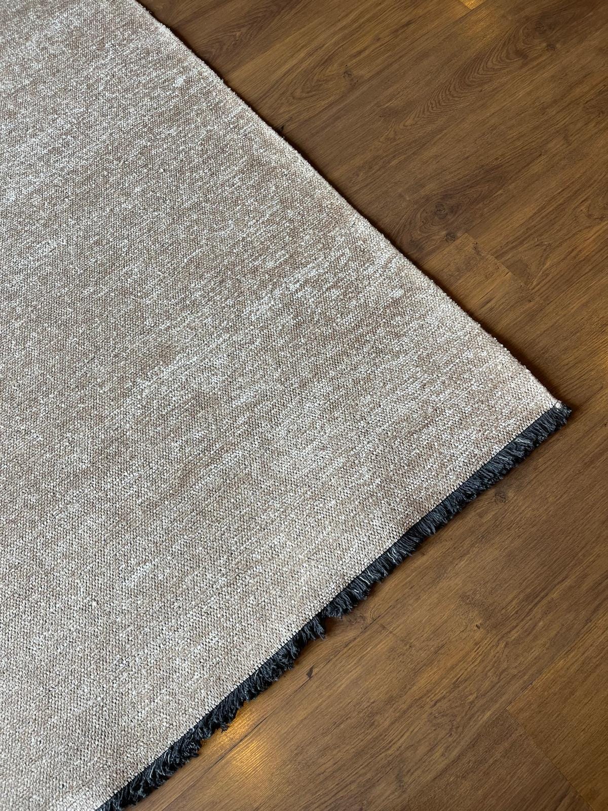 Cream Textured Geometric Carpet with Tassels, Minimalist Scandi Home Decor, Neutral Living Room Rug.