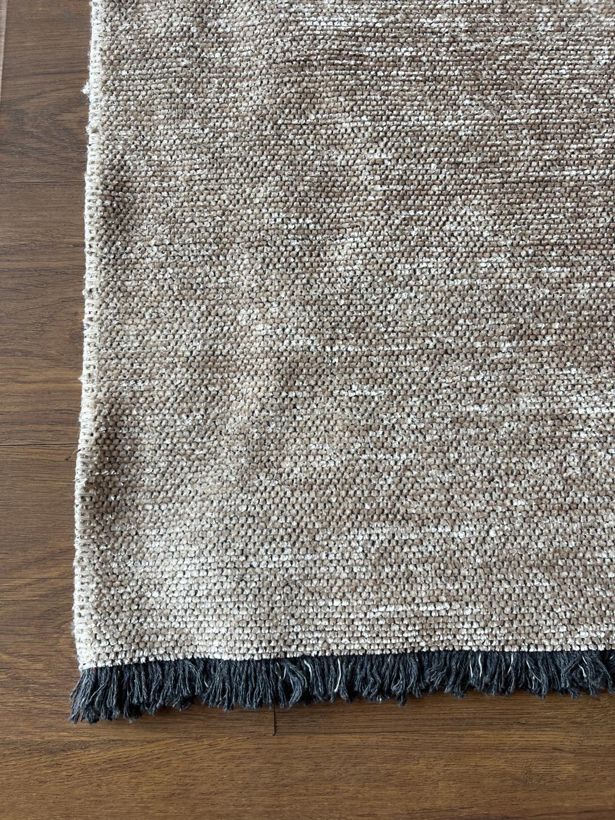 Cream Textured Geometric Carpet with Tassels, Minimalist Scandi Home Decor, Neutral Living Room Rug.