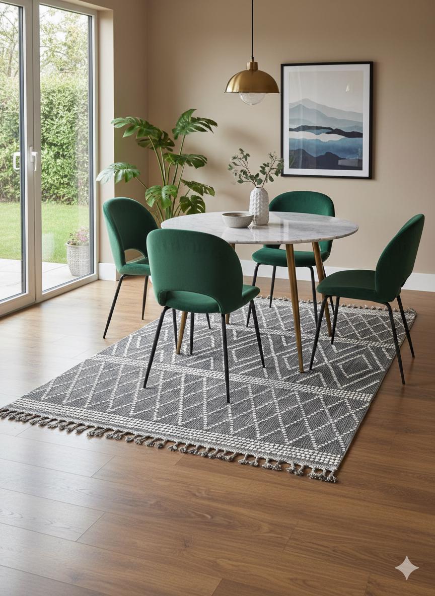 Cream Textured Geometric Carpet with Tassels, Minimalist Scandi Home Decor, Neutral Living Room Rug.
