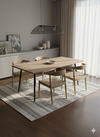 Cream Textured Geometric Carpet with Tassels, Minimalist Scandi Home Decor, Neutral Living Room Rug.